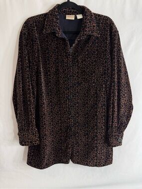 Vintage Crossroads Velvet Animal Print Button Up Shacket Oversized, Large